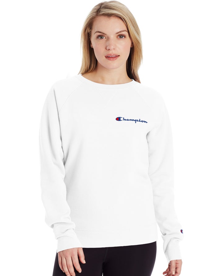 Champion Powerblend Fleece Classic Crew Script Logo Kadın Sweatshirt Beyaz ( JCLANS046 )